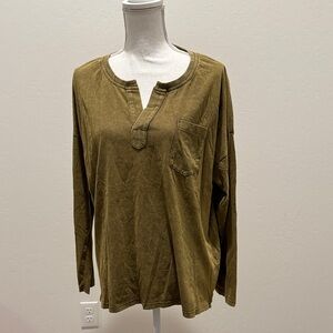Easel Khaki Long Sleeve Blouse NWT